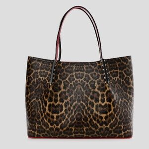 Christian Louboutin Calfskin Leopard Print Spiked Large Cabarock Tote
